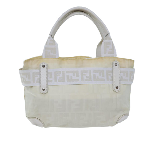 FENDI Zucca Canvas Hand Bag Nylon White Auth 72631