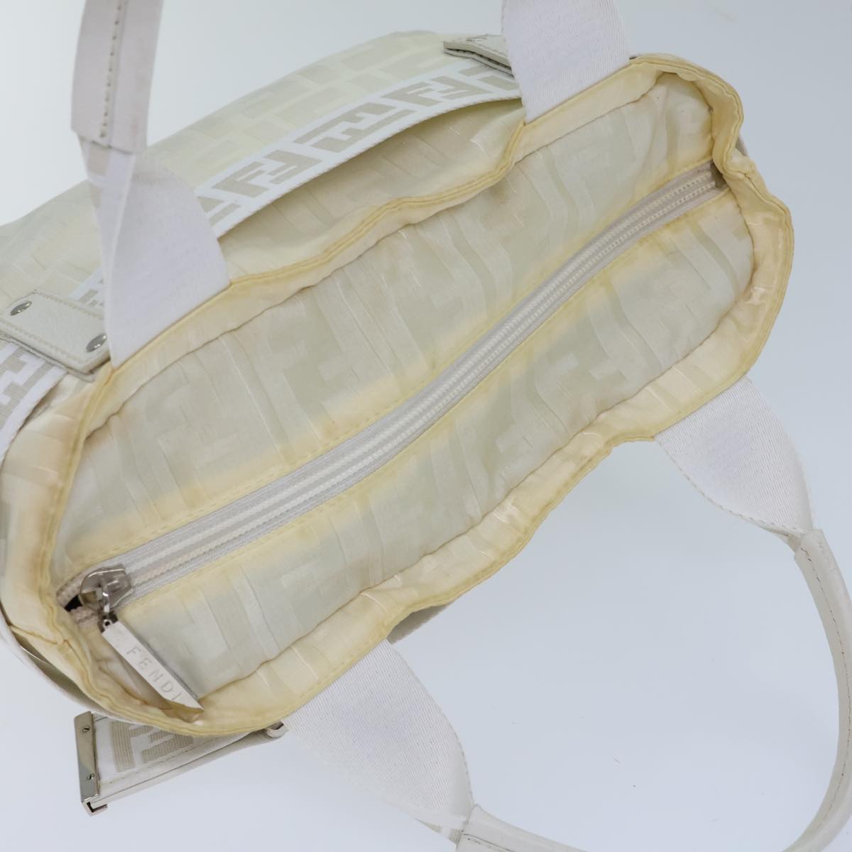 FENDI Zucca Canvas Hand Bag Nylon White Auth 72631