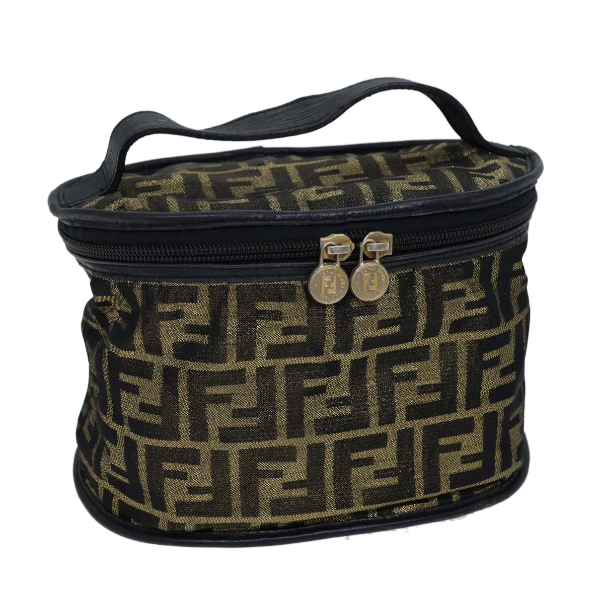 FENDI Zucca Canvas Vanity Hand Bag Gold Black Auth 72634