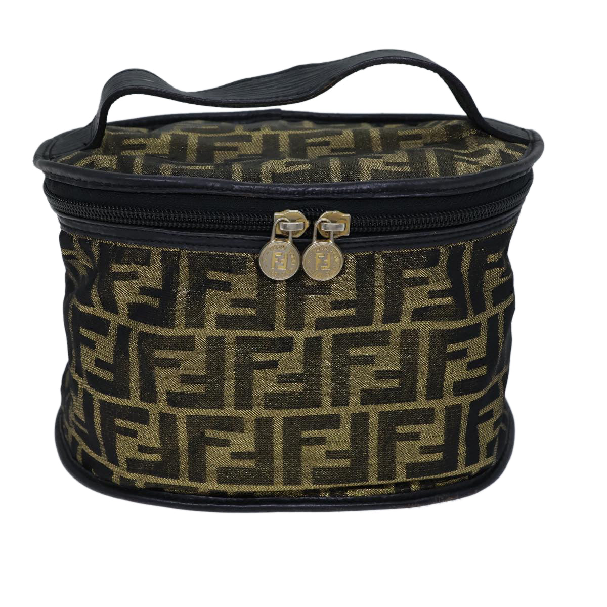 FENDI Zucca Canvas Vanity Hand Bag Gold Black Auth 72634