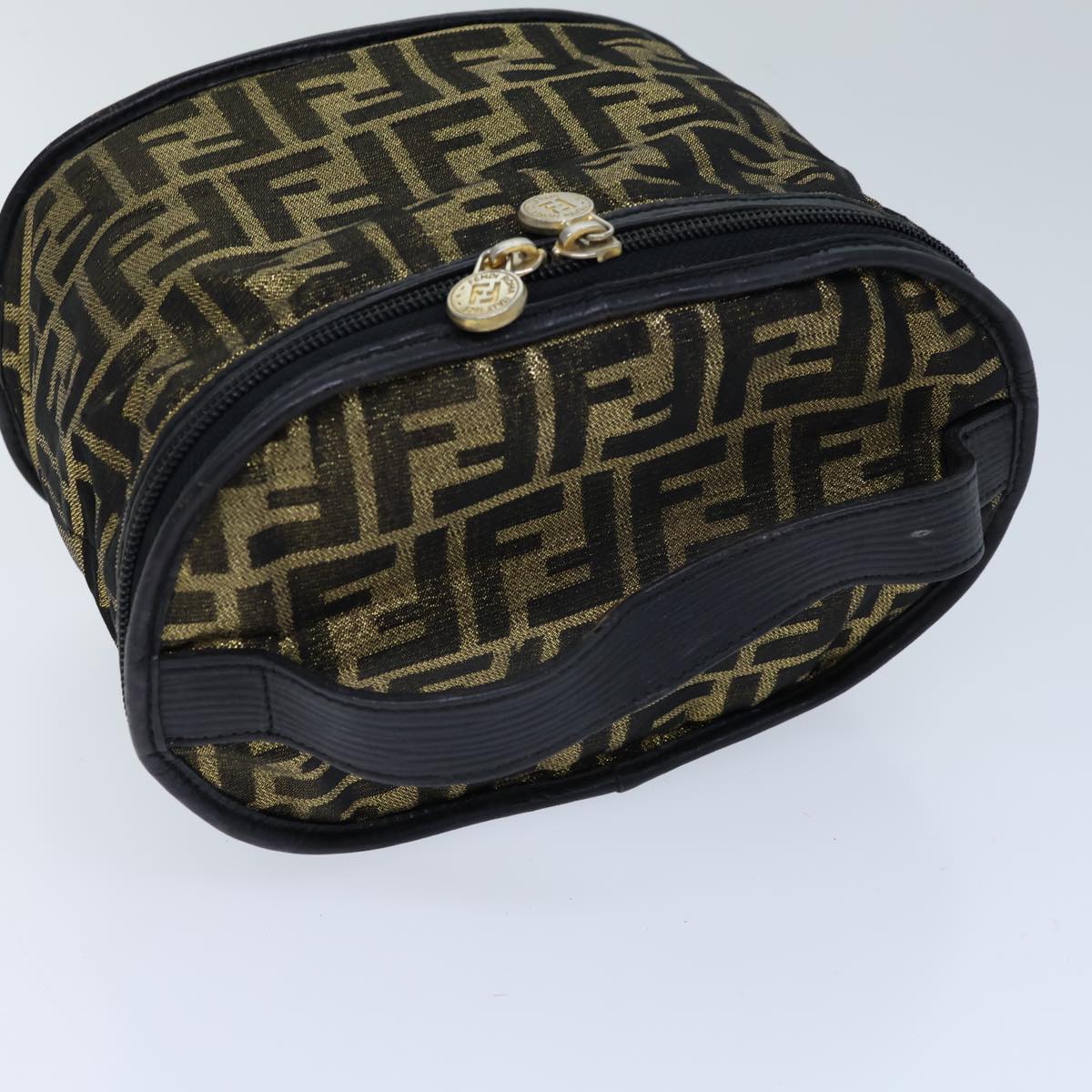 FENDI Zucca Canvas Vanity Hand Bag Gold Black Auth 72634