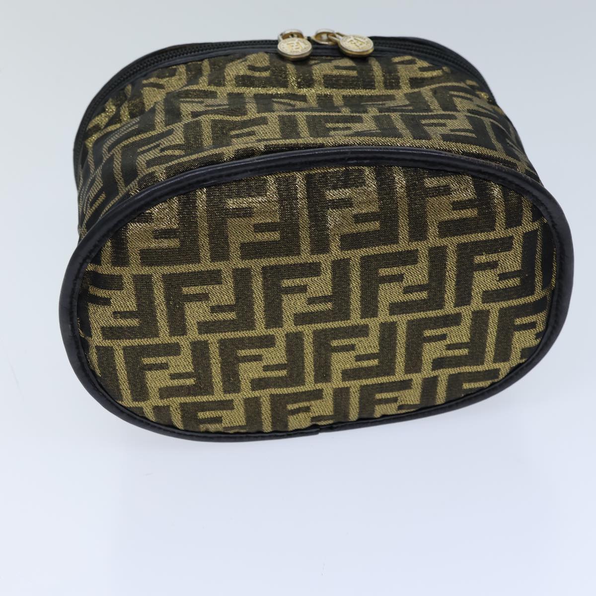 FENDI Zucca Canvas Vanity Hand Bag Gold Black Auth 72634