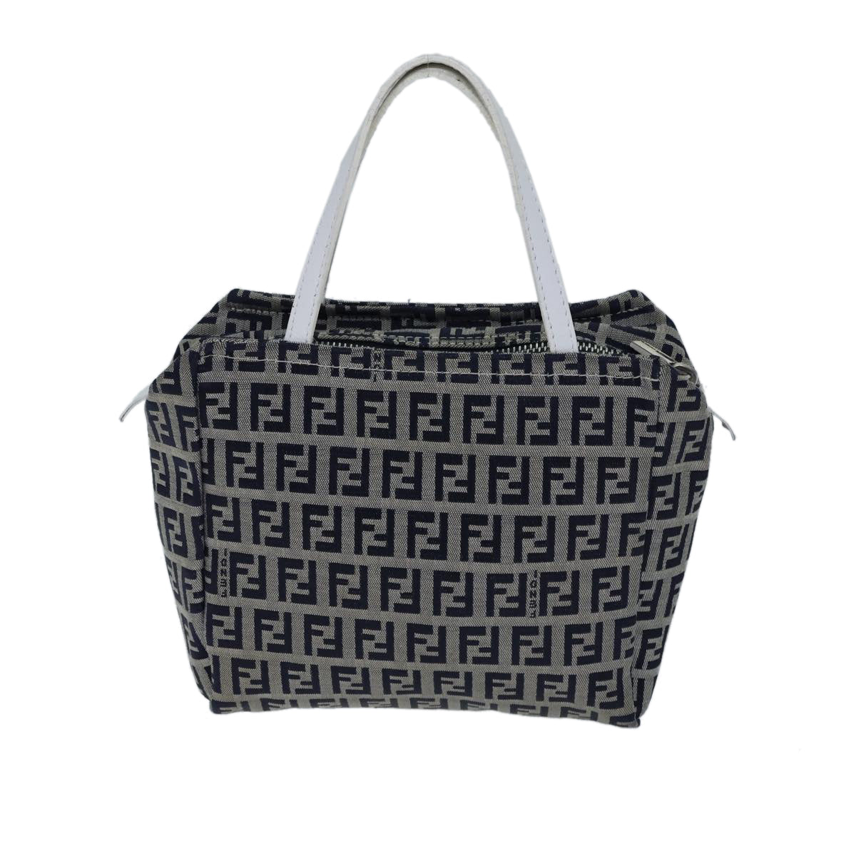 FENDI Zucchino Canvas Hand Bag Navy White Auth 72635