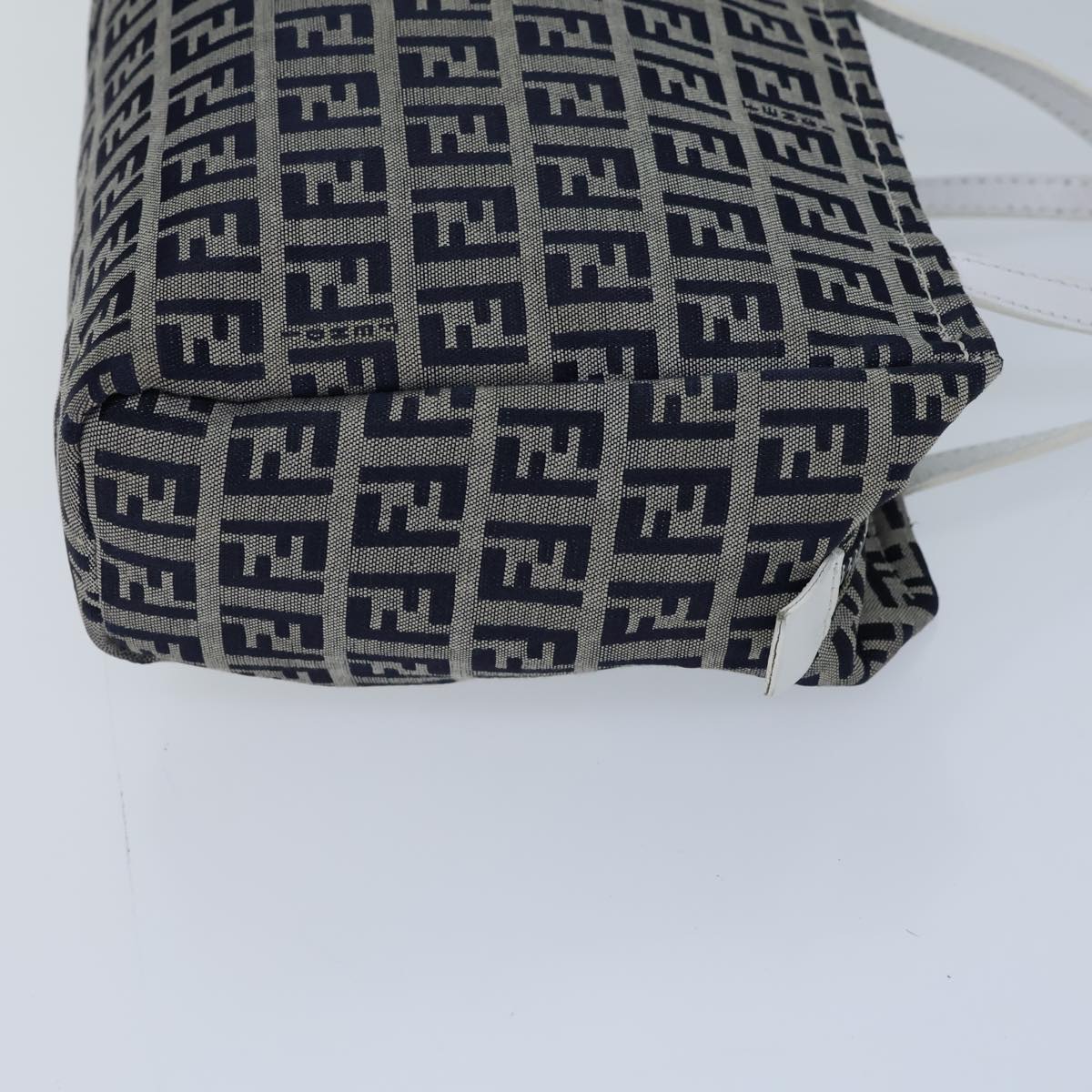 FENDI Zucchino Canvas Hand Bag Navy White Auth 72635