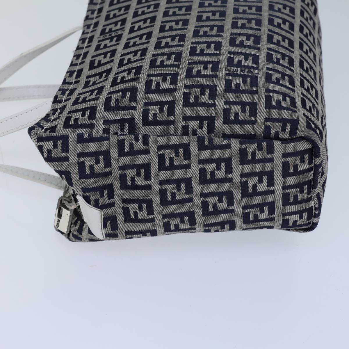 FENDI Zucchino Canvas Hand Bag Navy White Auth 72635