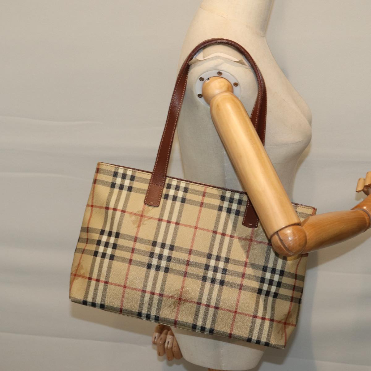 BURBERRY Nova Check Tote Bag PVC Beige Brown Auth 72636