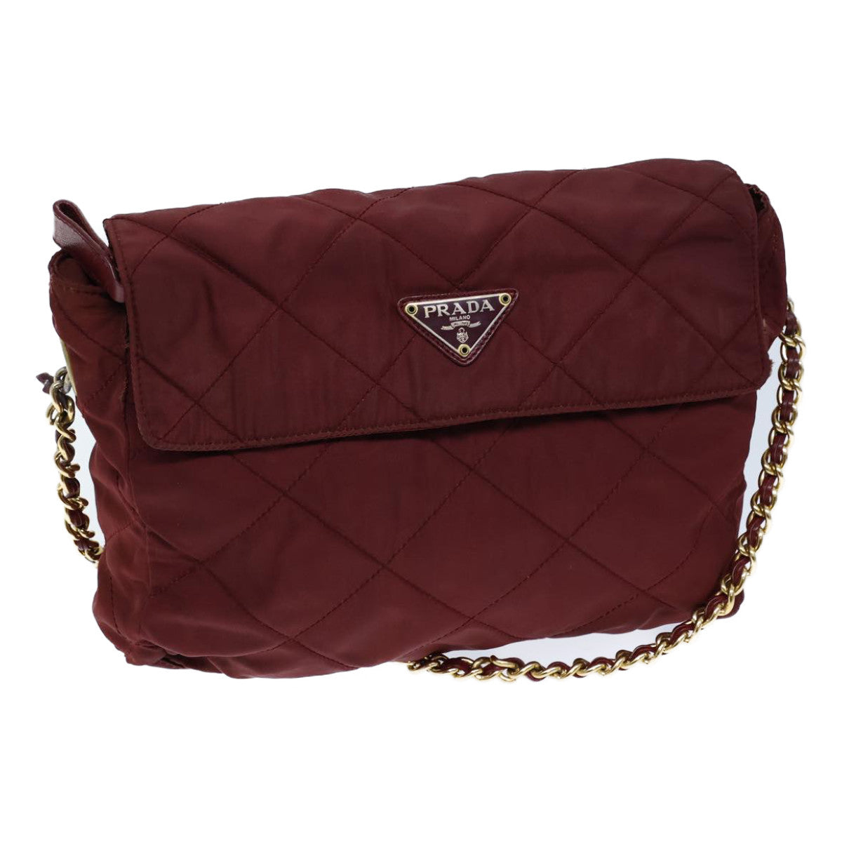 PRADA Quilted Chain Shoulder Bag Nylon Red Auth 72656