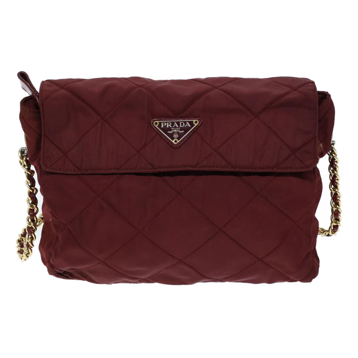 PRADA Quilted Chain Shoulder Bag Nylon Red Auth 72656