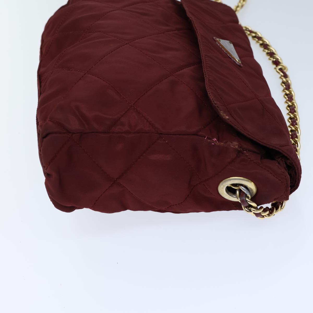 PRADA Quilted Chain Shoulder Bag Nylon Red Auth 72656