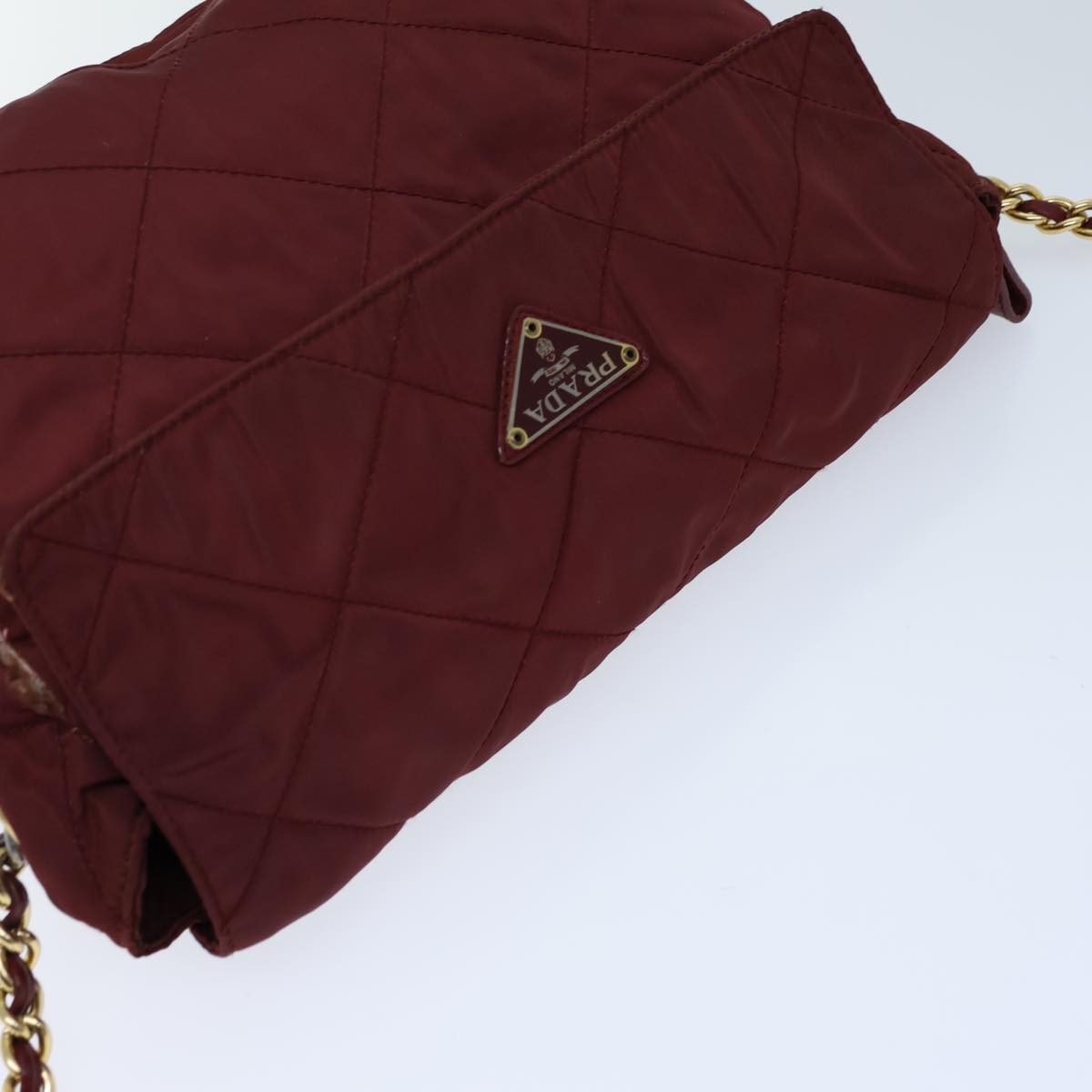 PRADA Quilted Chain Shoulder Bag Nylon Red Auth 72656