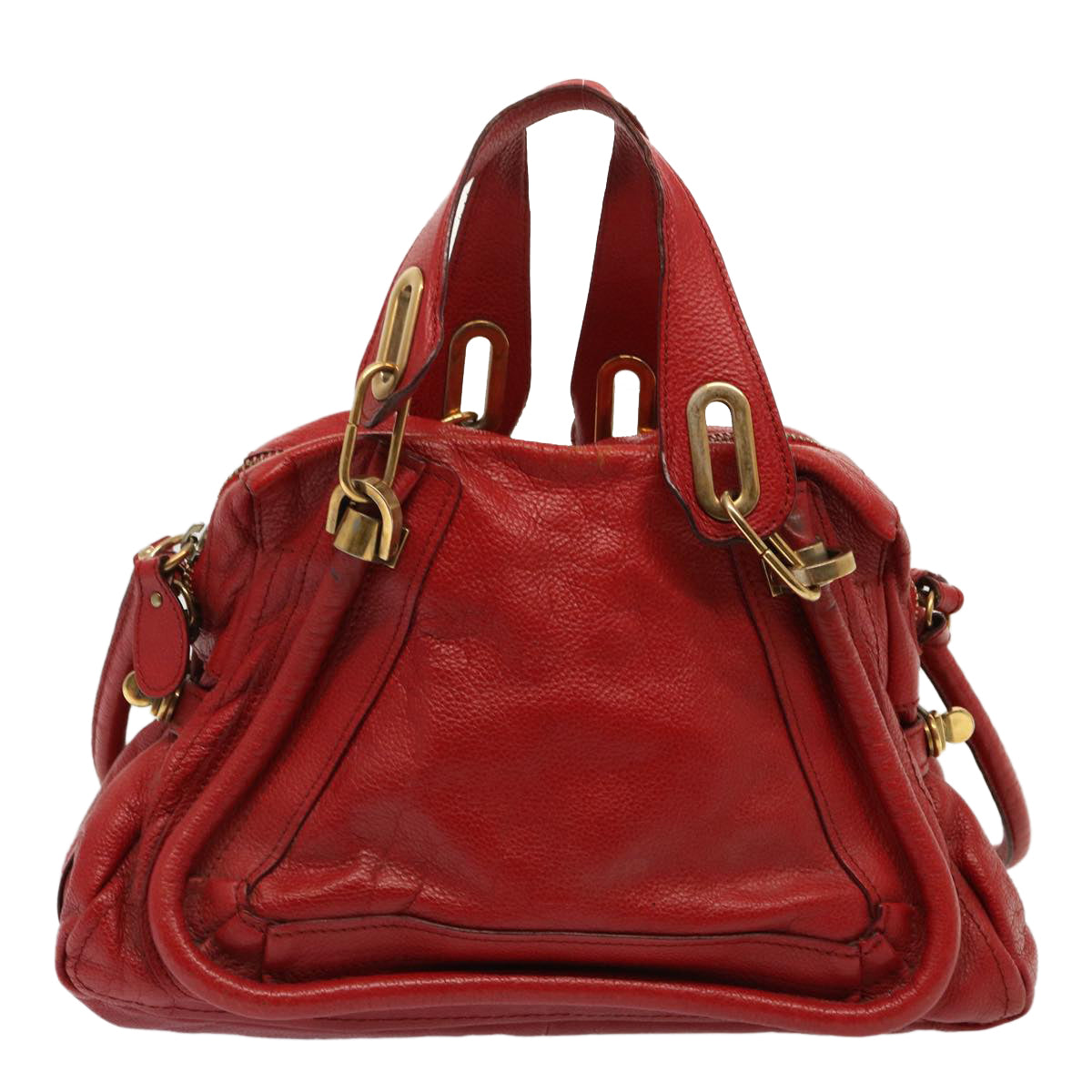 Chloe Paraty Hand Bag Leather 2way Red Auth 72667