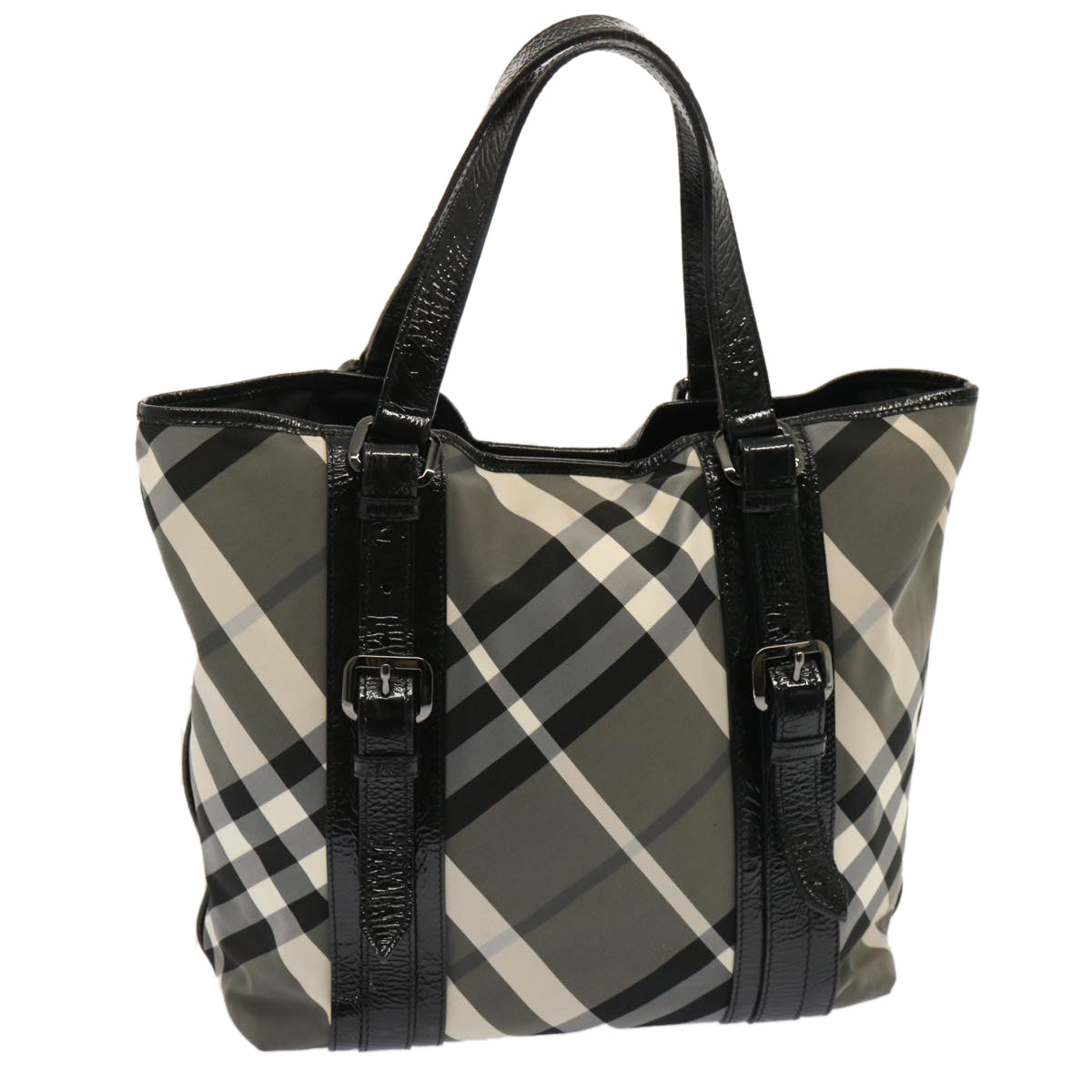 BURBERRY Nova Check Tote Bag Nylon Black Auth 72671