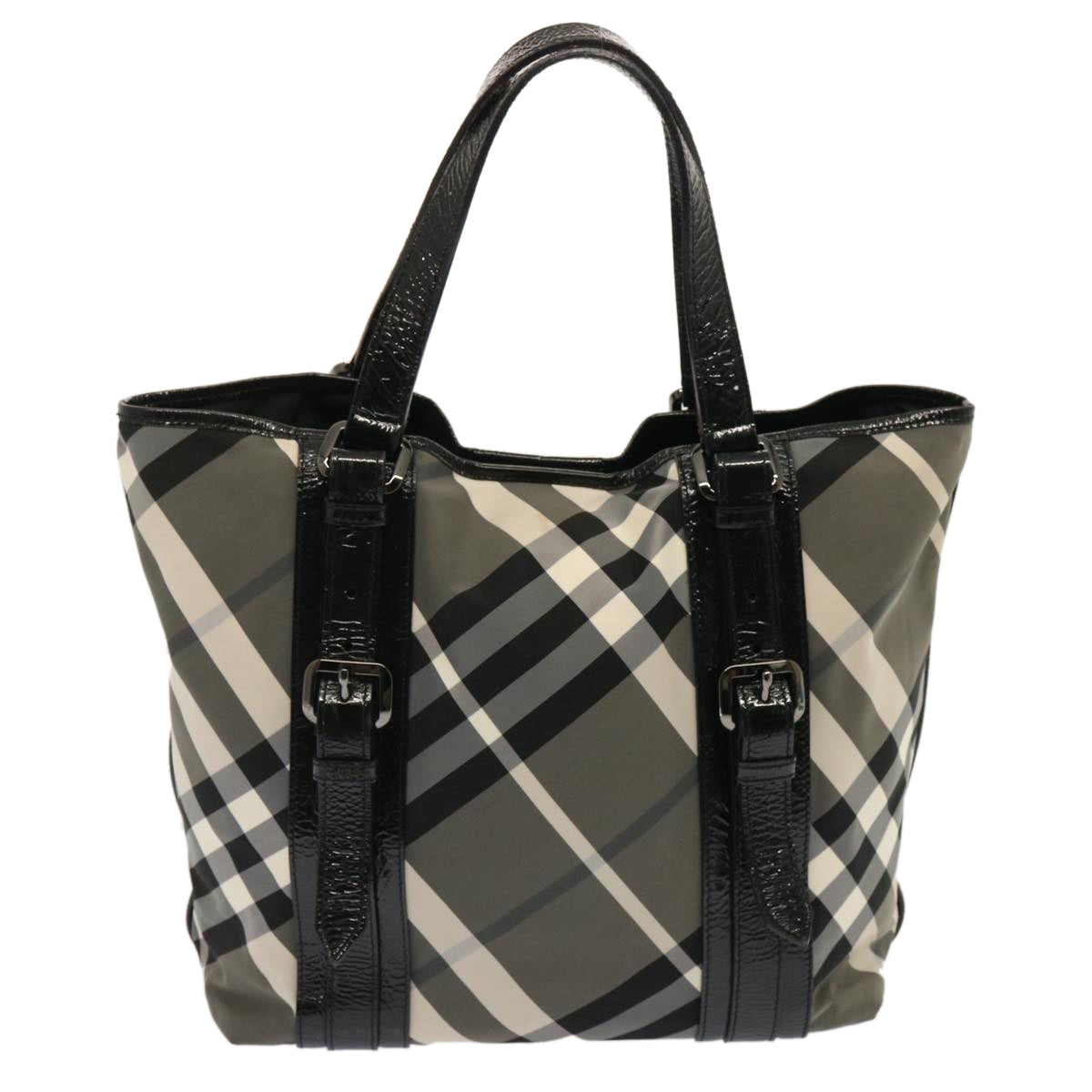 BURBERRY Nova Check Tote Bag Nylon Black Auth 72671