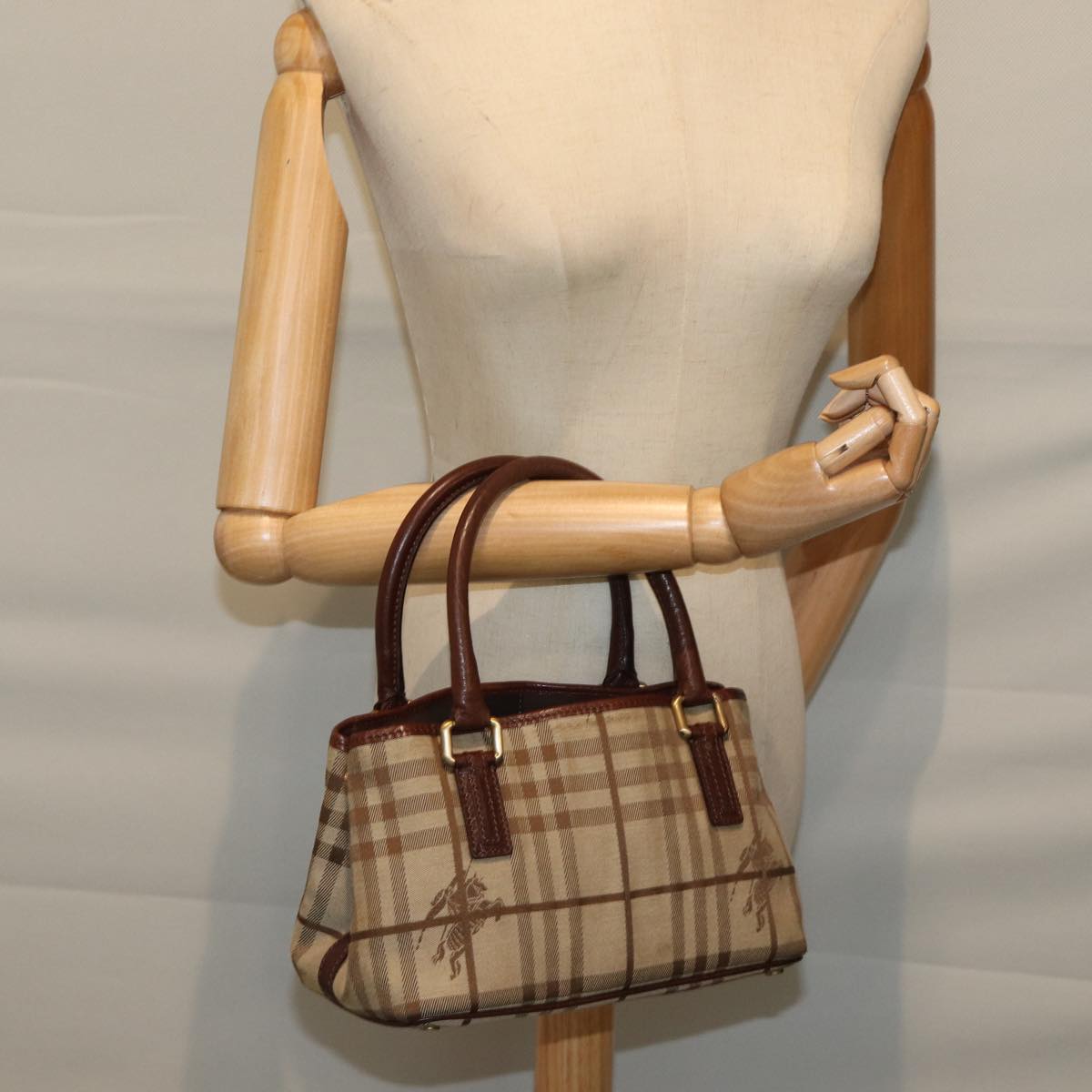 BURBERRY Nova Check Hand Bag Canvas Beige Brown Auth 72676