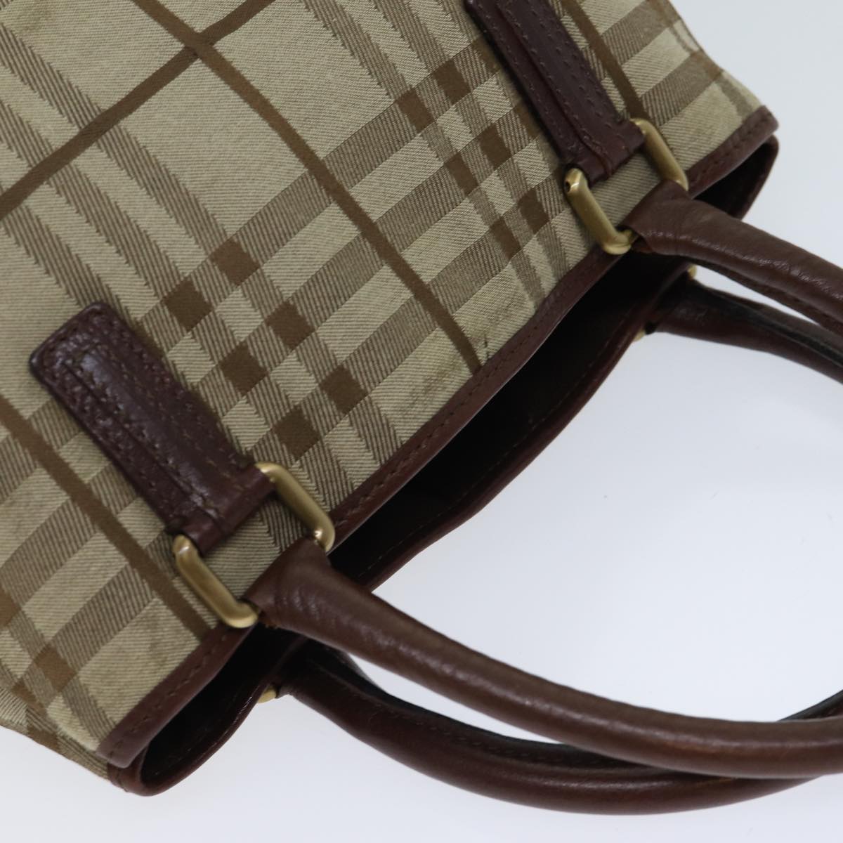 BURBERRY Nova Check Hand Bag Canvas Beige Brown Auth 72676