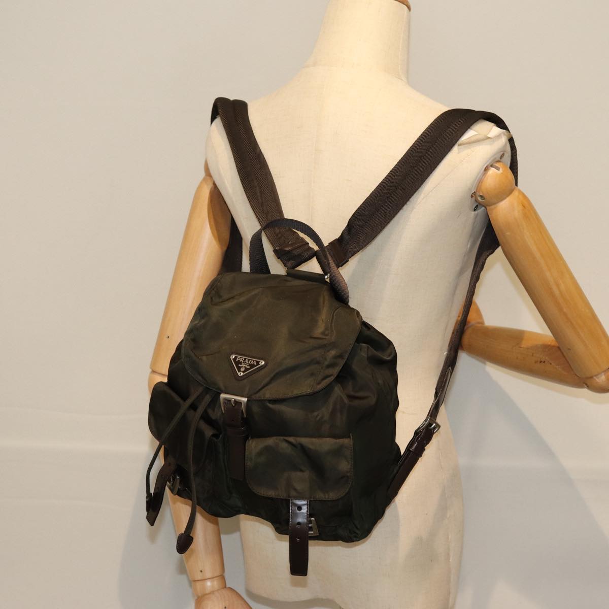 PRADA Backpack Nylon Khaki Auth 72694