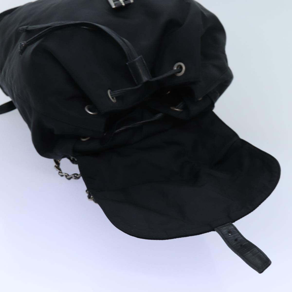 PRADA Chain Backpack Nylon Black Auth 72700