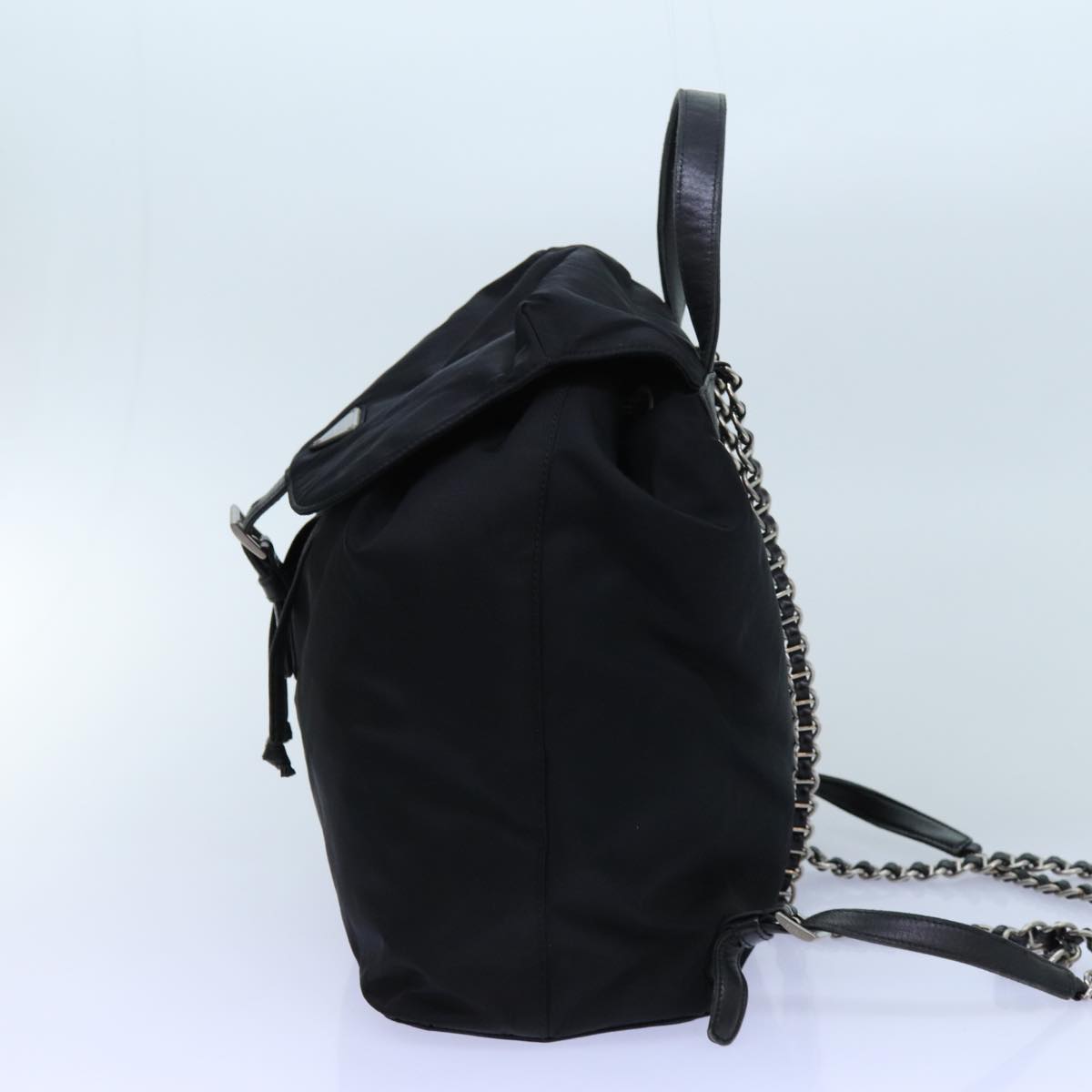 PRADA Chain Backpack Nylon Black Auth 72700