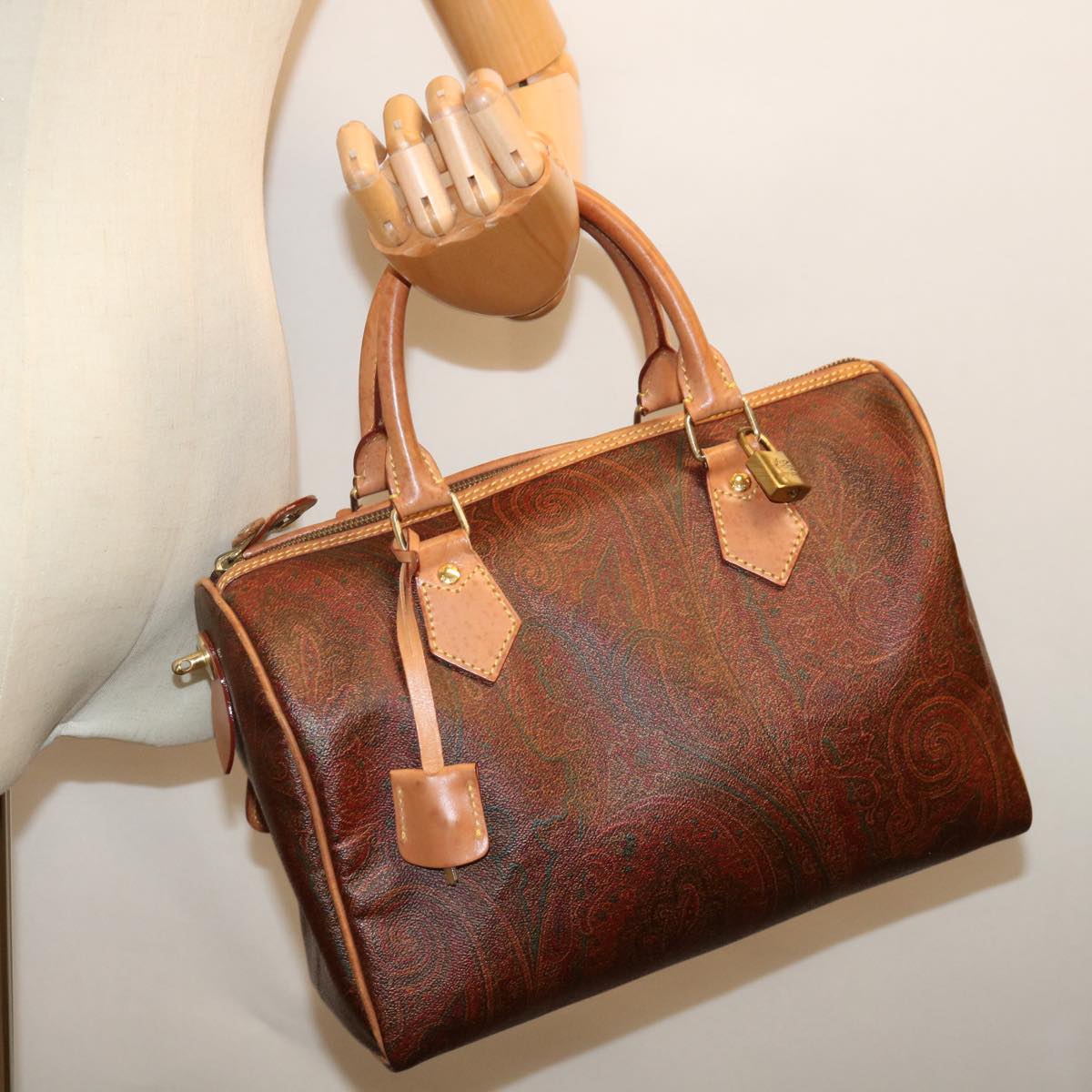 ETRO Paisley Boston Bag PVC Brown Auth 72710