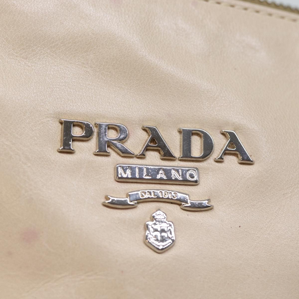 PRADA Shoulder Bag Leather Beige Auth 72717