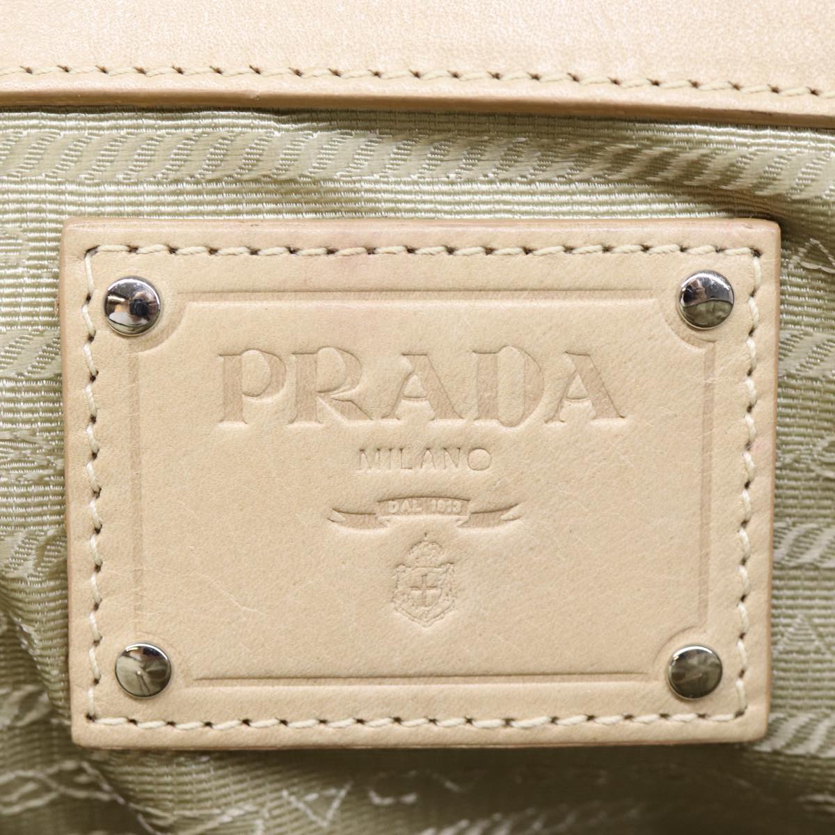 PRADA Shoulder Bag Leather Beige Auth 72717