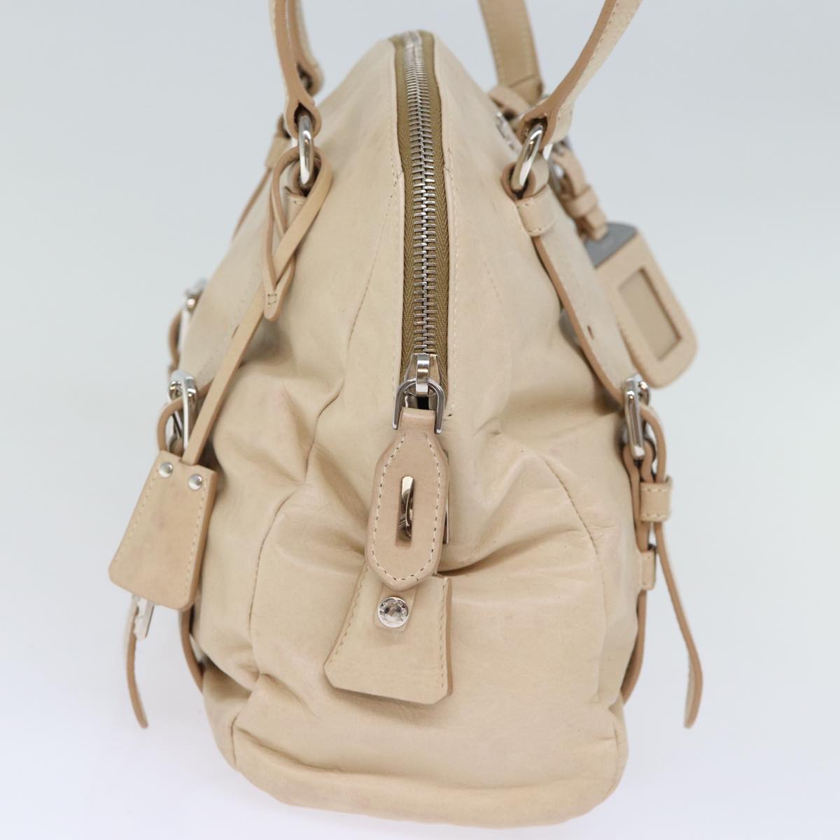 PRADA Shoulder Bag Leather Beige Auth 72717