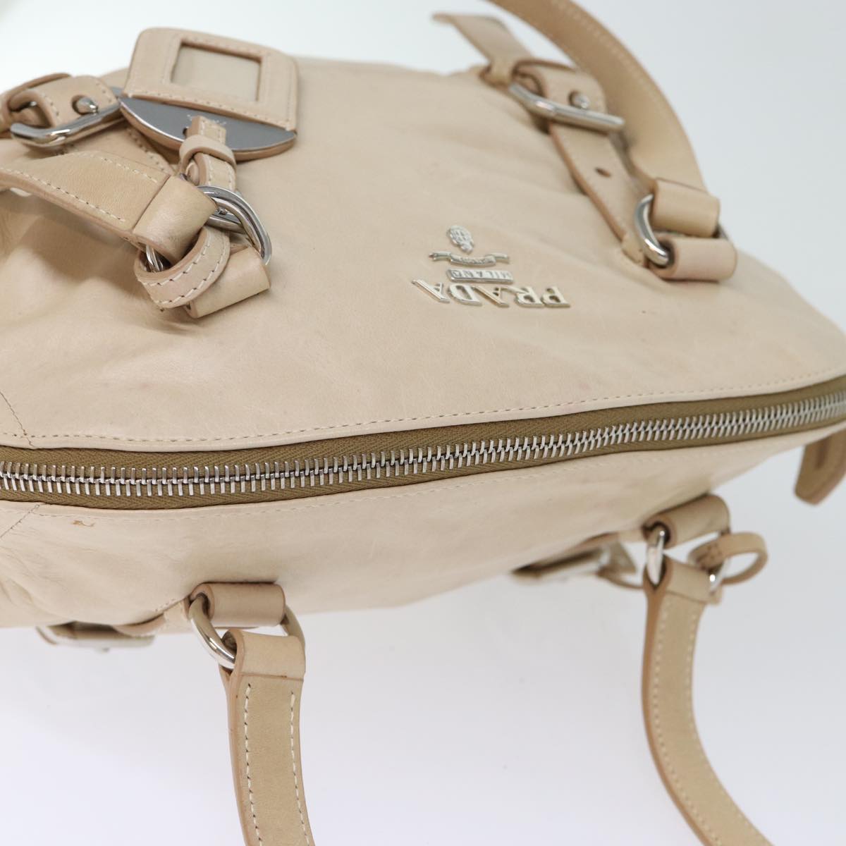 PRADA Shoulder Bag Leather Beige Auth 72717