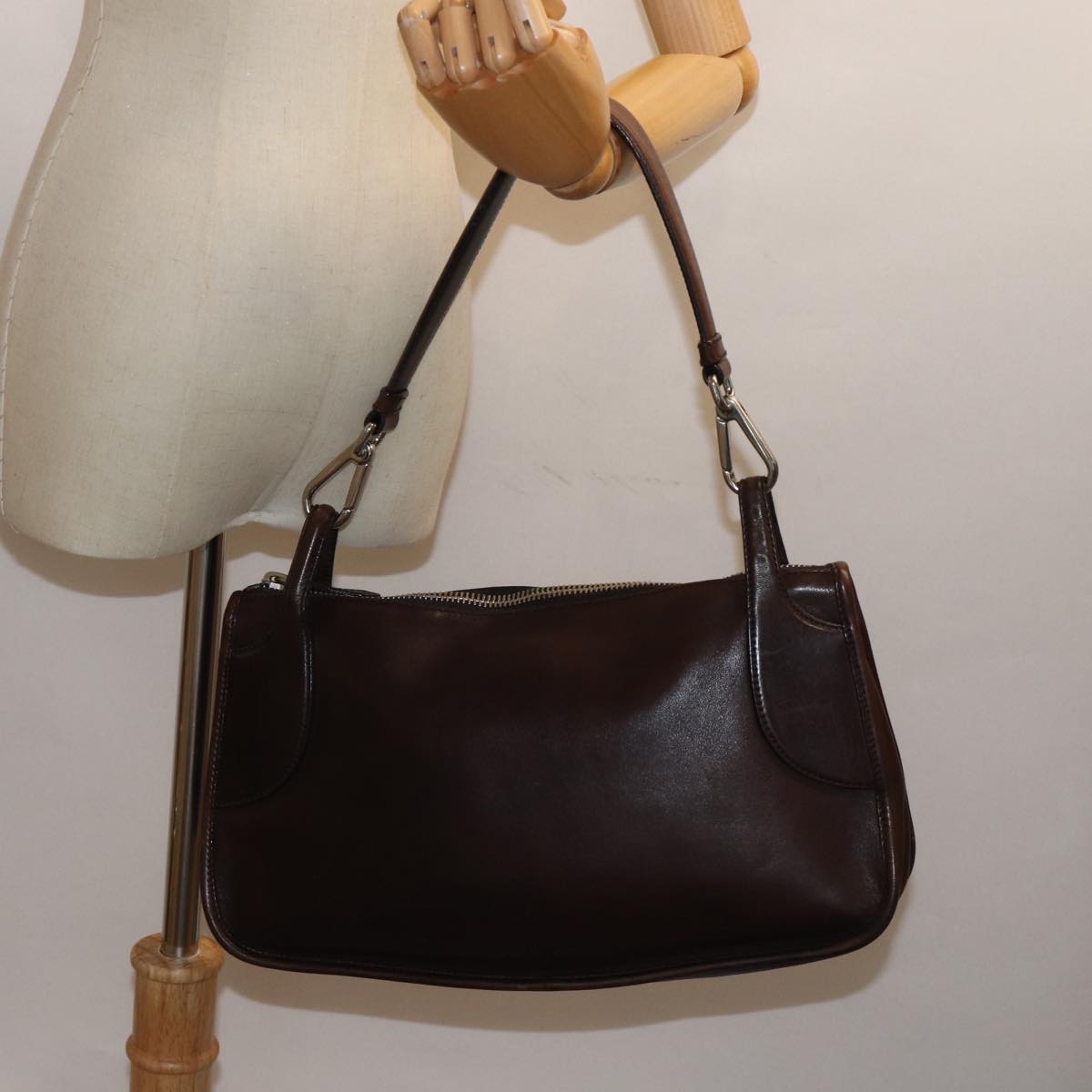 PRADA Shoulder Bag Leather Brown Auth 72724