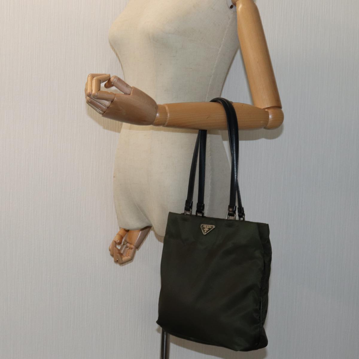 PRADA Hand Bag Nylon Khaki Auth 72729