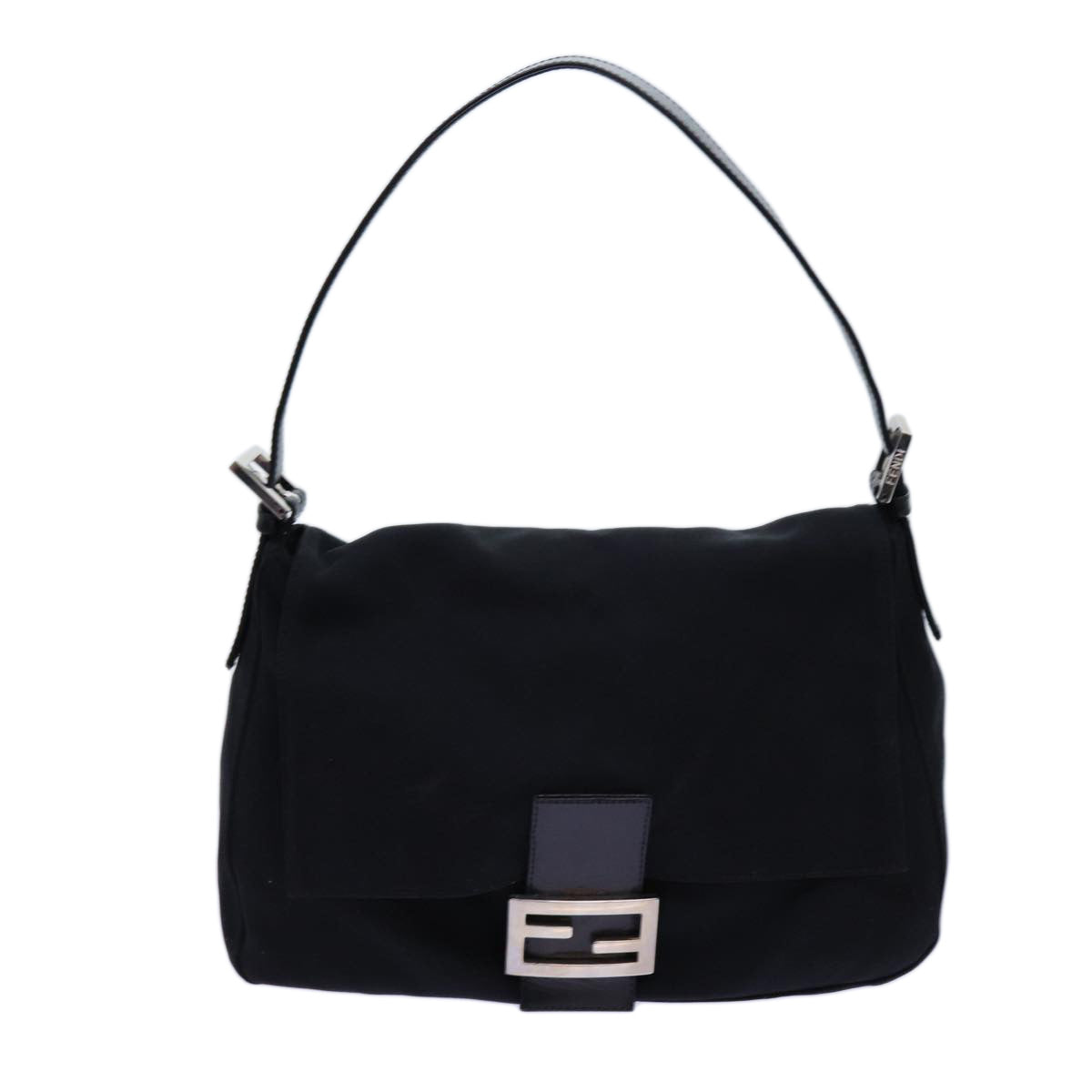 FENDI Mamma Baguette Shoulder Bag Nylon Black Auth 72742