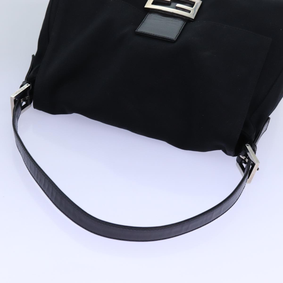 FENDI Mamma Baguette Shoulder Bag Nylon Black Auth 72742