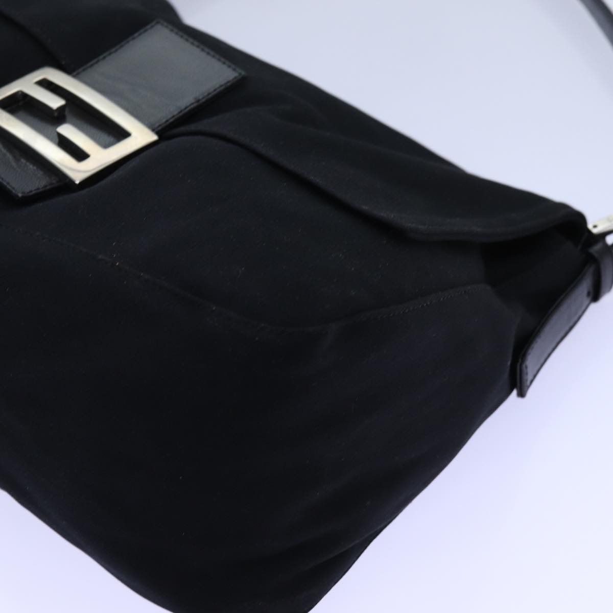 FENDI Mamma Baguette Shoulder Bag Nylon Black Auth 72742