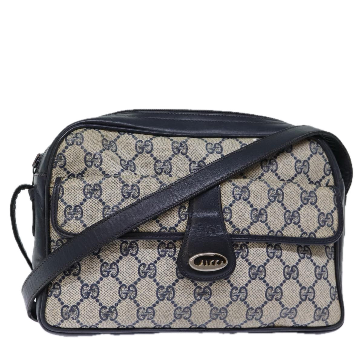 GUCCI GG Canvas Shoulder Bag PVC Navy Auth 72758