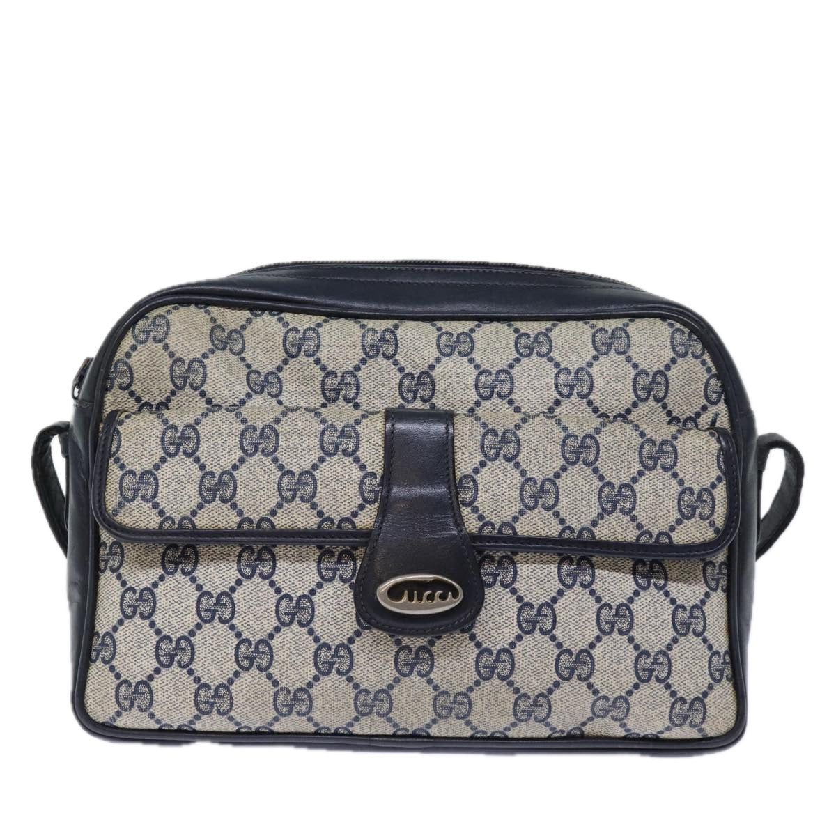 GUCCI GG Canvas Shoulder Bag PVC Navy Auth 72758 - 0