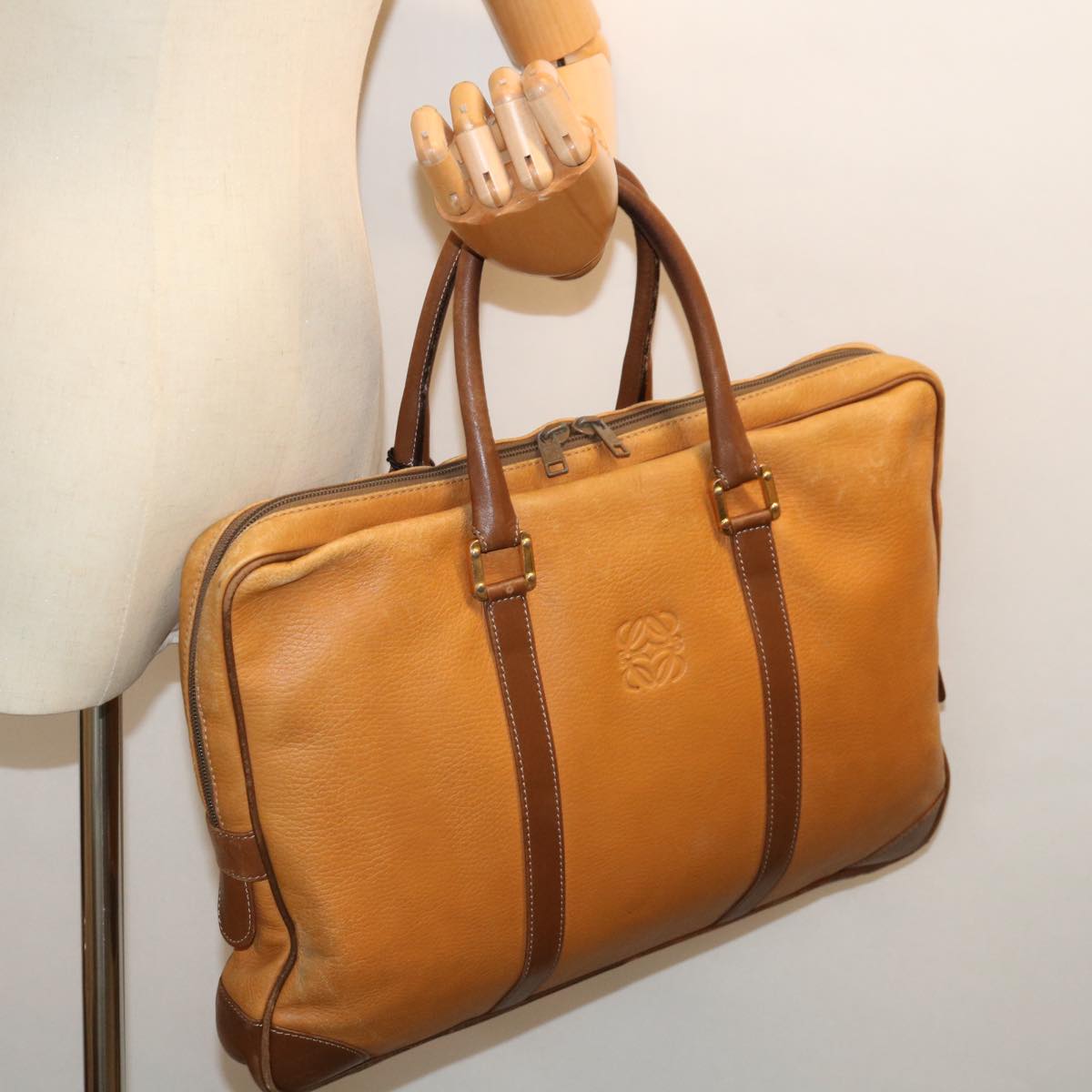 LOEWE Anagram Hand Bag Leather Brown Auth 72764