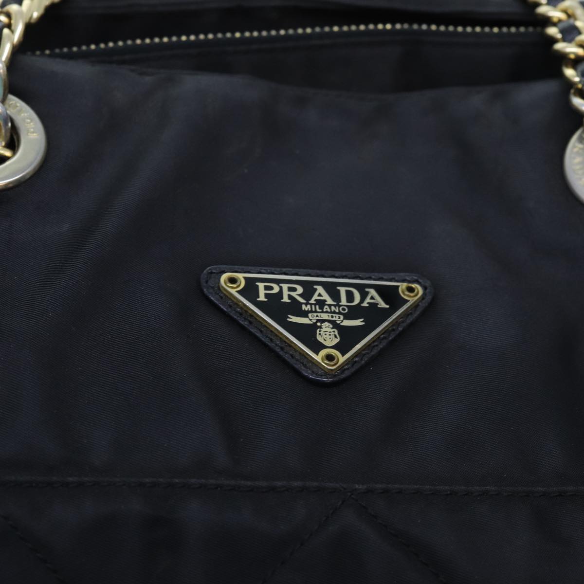 PRADA Quilted Chain Shoulder Bag Nylon Black Auth 72772