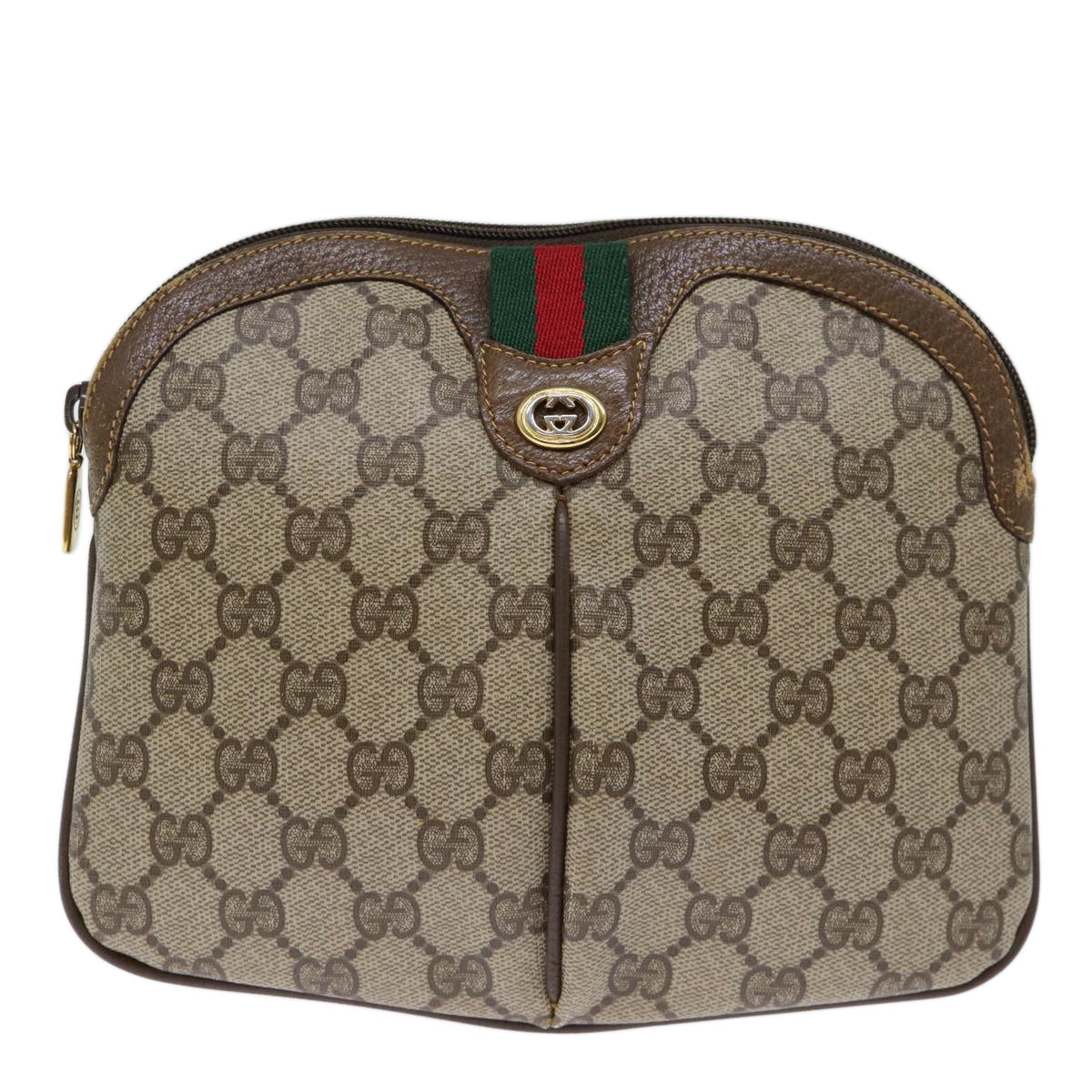 GUCCI GG Canvas Web Sherry Line Shoulder Bag PVC Beige Green Red Auth 72786