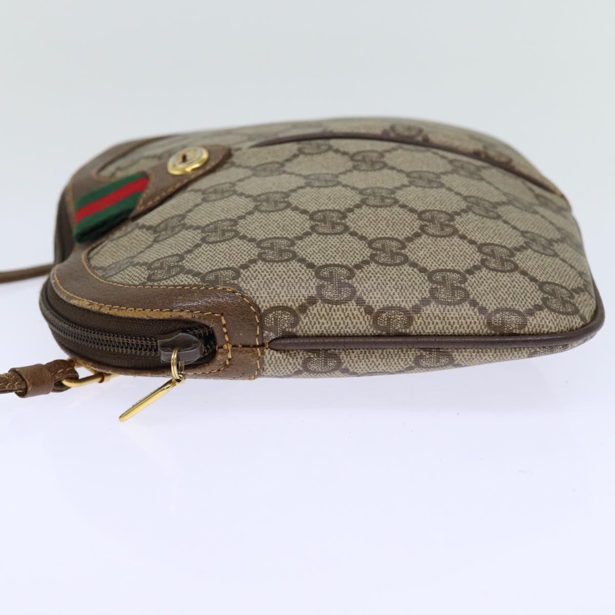 GUCCI GG Canvas Web Sherry Line Shoulder Bag PVC Beige Green Red Auth 72786