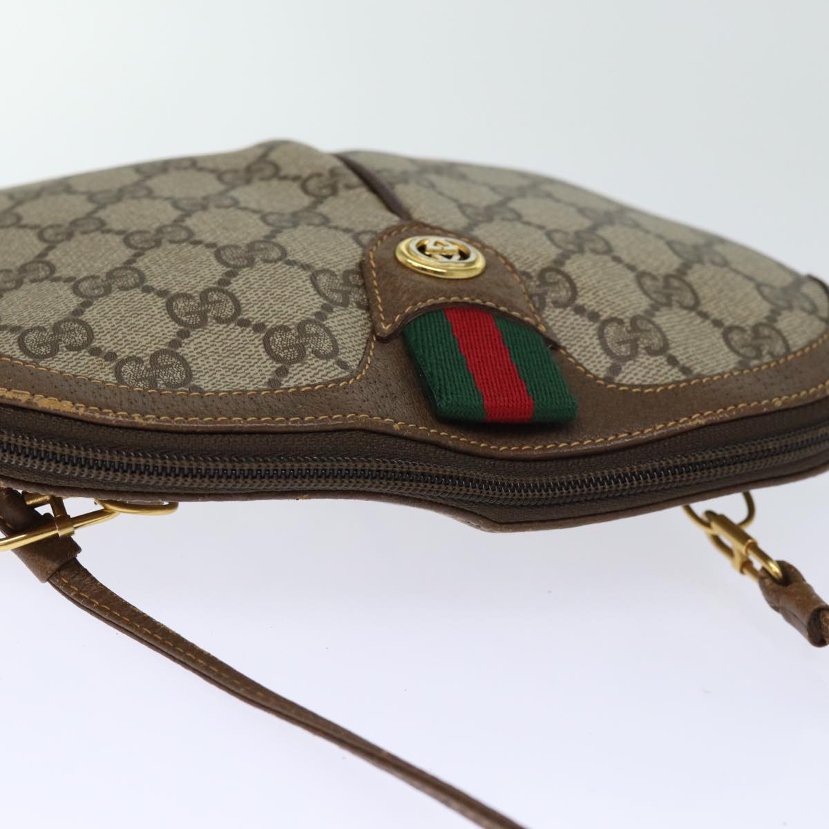 GUCCI GG Canvas Web Sherry Line Shoulder Bag PVC Beige Green Red Auth 72786