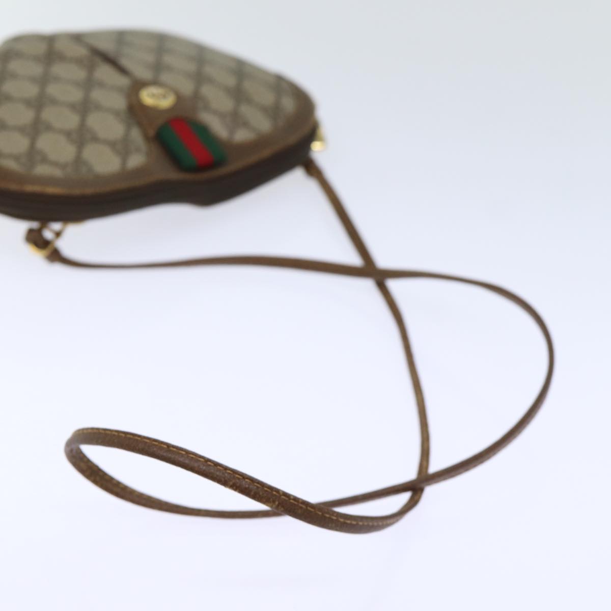 GUCCI GG Canvas Web Sherry Line Shoulder Bag PVC Beige Green Red Auth 72786