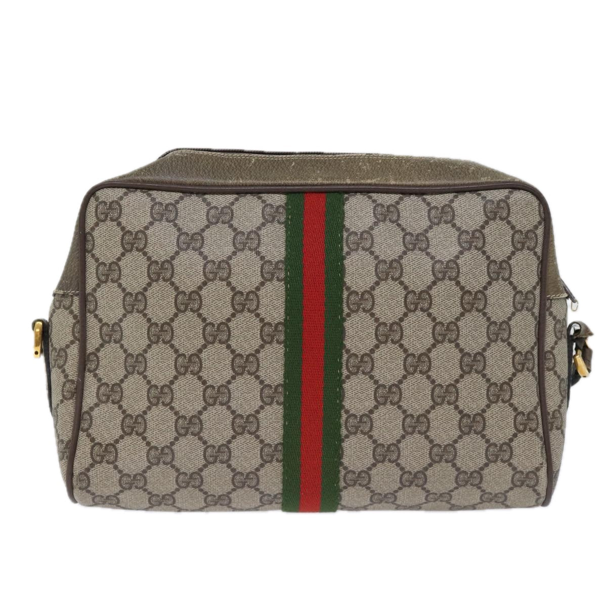 GUCCI GG Canvas Web Sherry Line Shoulder Bag PVC Beige Green Red Auth 72787