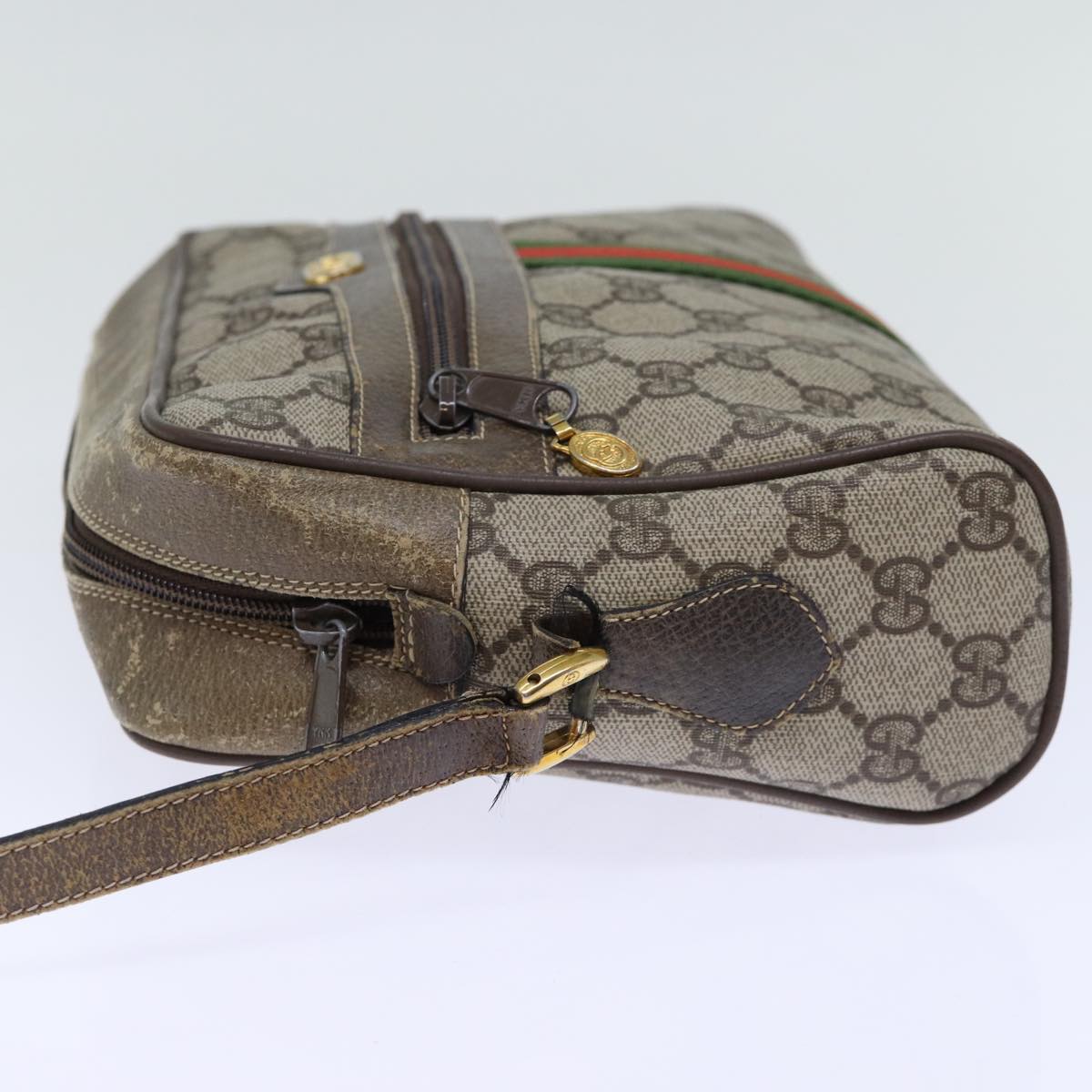 GUCCI GG Canvas Web Sherry Line Shoulder Bag PVC Beige Green Red Auth 72787