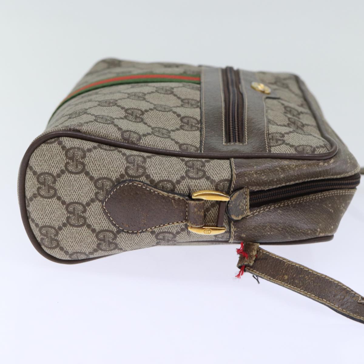 GUCCI GG Canvas Web Sherry Line Shoulder Bag PVC Beige Green Red Auth 72787