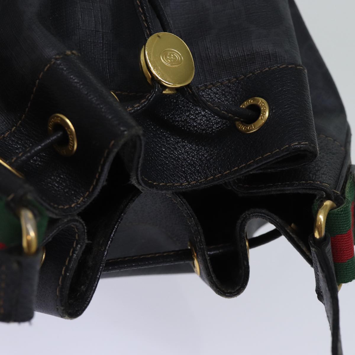 GUCCI GG Canvas Web Sherry Line Shoulder Bag PVC Black Green Red Auth 72789