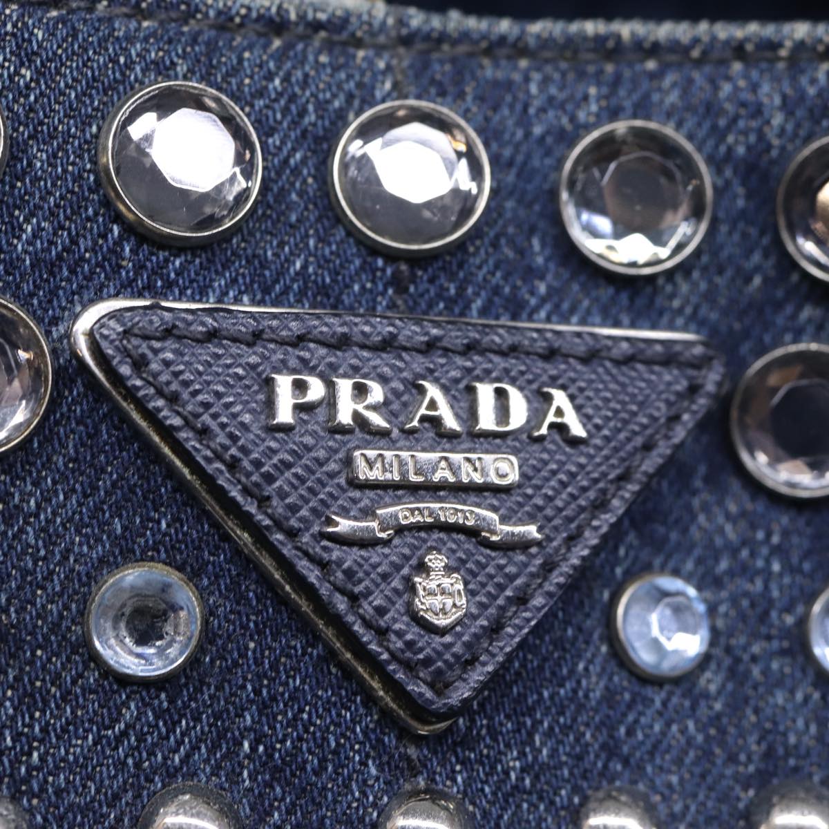 PRADA Bijoux Canapa MM Hand Bag Denim Blue Auth 72799