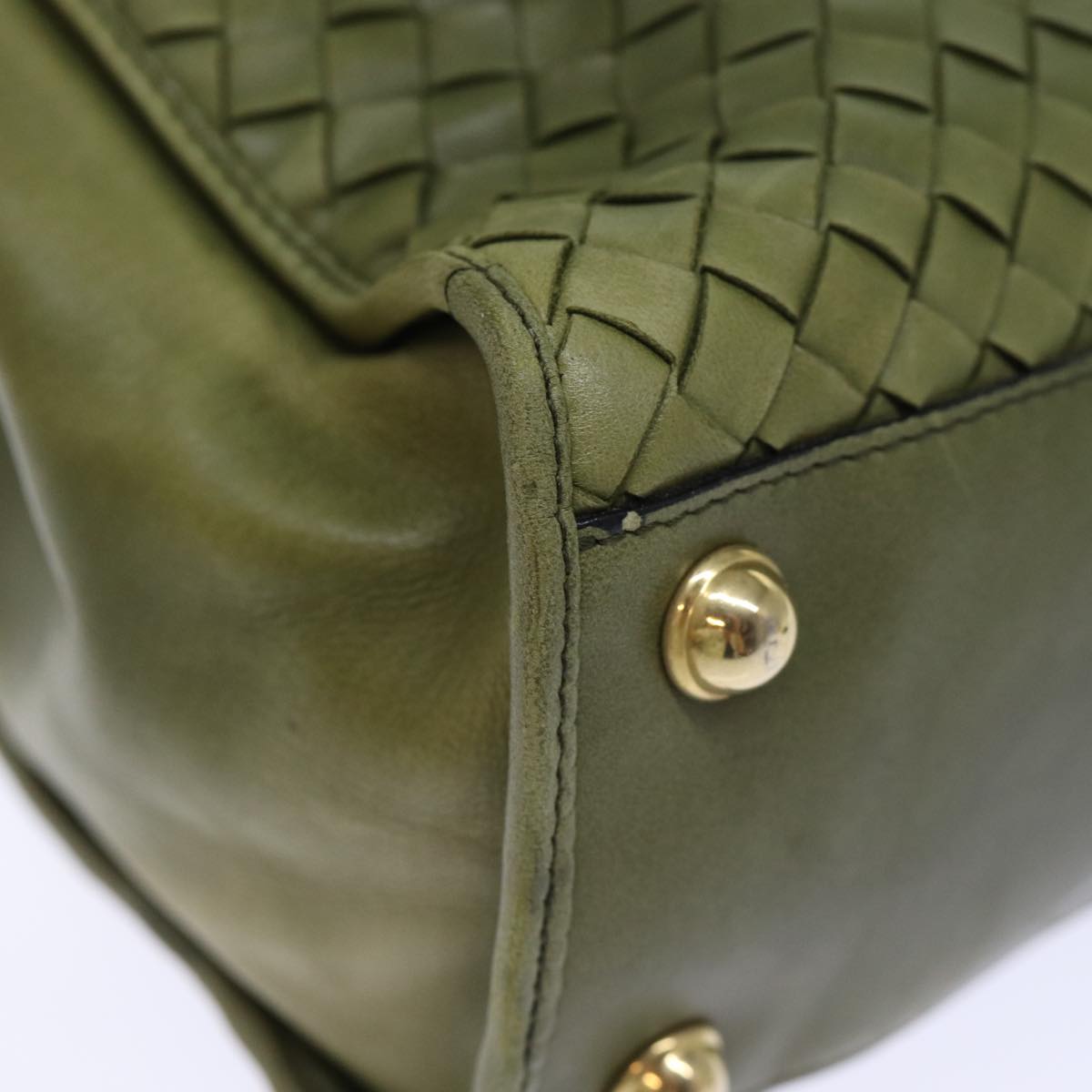 BOTTEGA VENETA INTRECCIATO Hand Bag Leather 2way Green Auth 72804