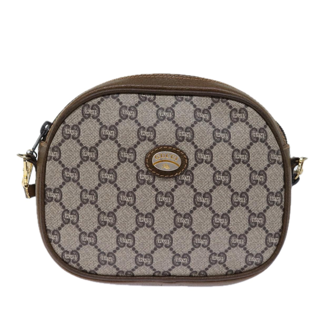 GUCCI GG PLUS Canvas Shoulder Bag PVC Beige Auth 72812