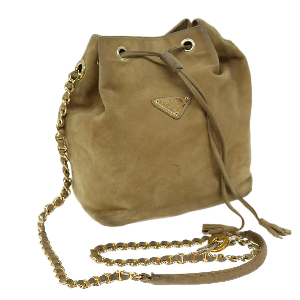 PRADA Chain Shoulder Bag Suede Beige Auth 72855