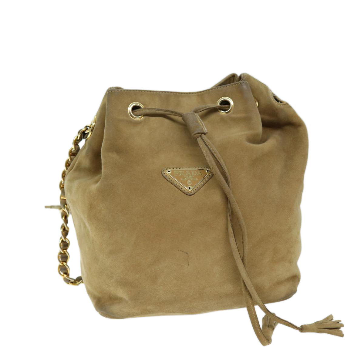 PRADA Chain Shoulder Bag Suede Beige Auth 72855 - 0