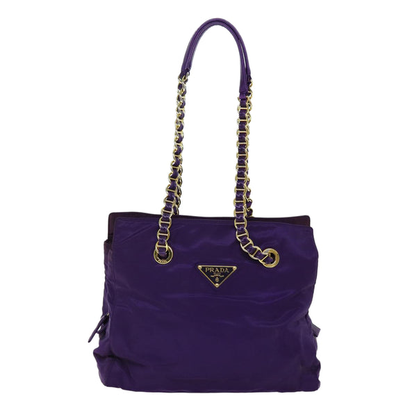 PRADA Chain Shoulder Bag Nylon Purple Auth 72859